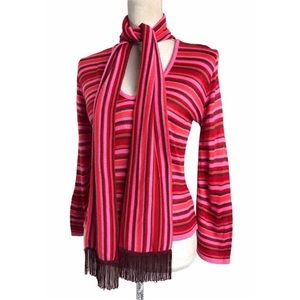 Vintage Top Pink Red Retro Striped Tie Neck Scarf